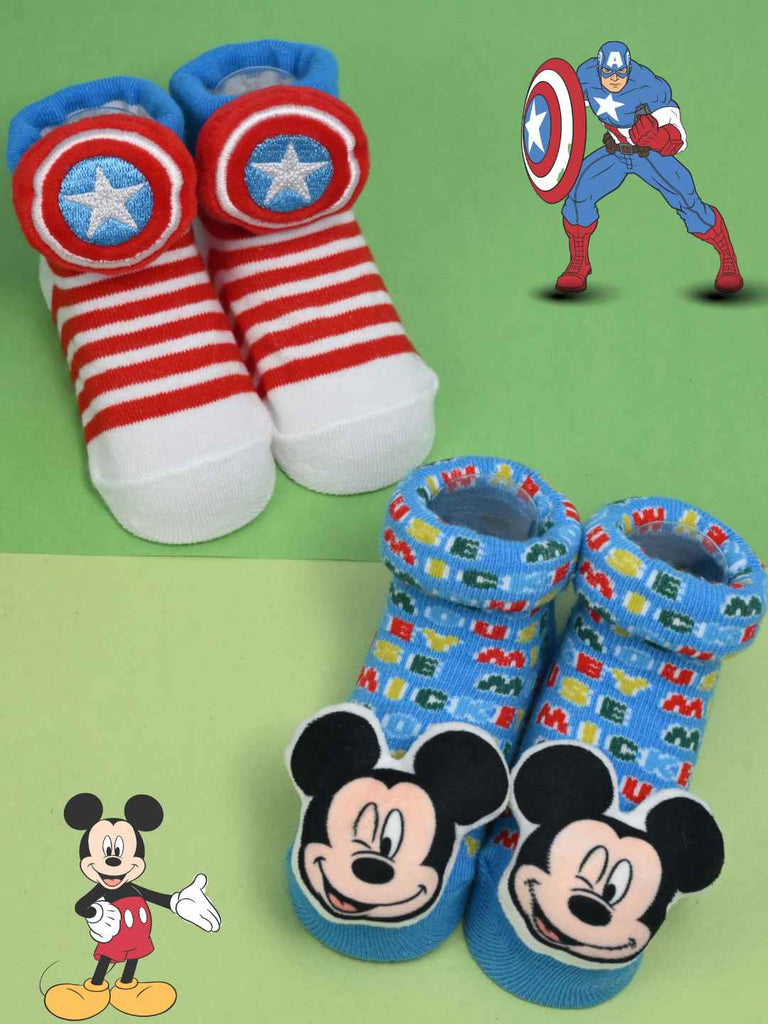 Yellow Bee Boy's Disney & Marvel Superhero Captain America and Mickey Socks- Blue & Red - Creative View