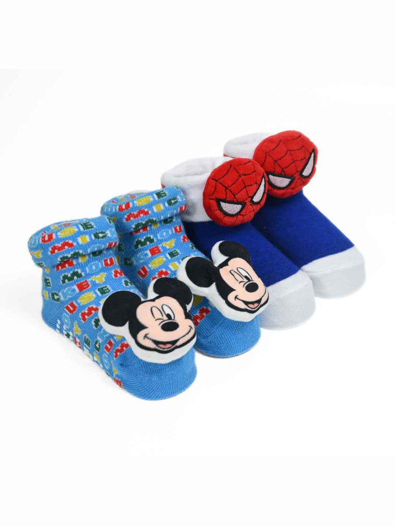 Yellow Bee Boys' Disney & Marvel Superhero Spider-Man and Mickey Mouse Combo Socks – Blue -  Angle View