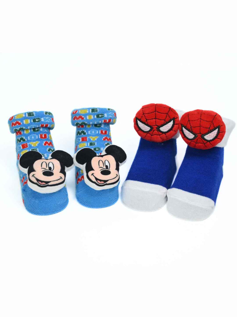 Yellow Bee Boys' Disney & Marvel Superhero Spider-Man and Mickey Mouse Combo Socks – Blue -  Close Up View
