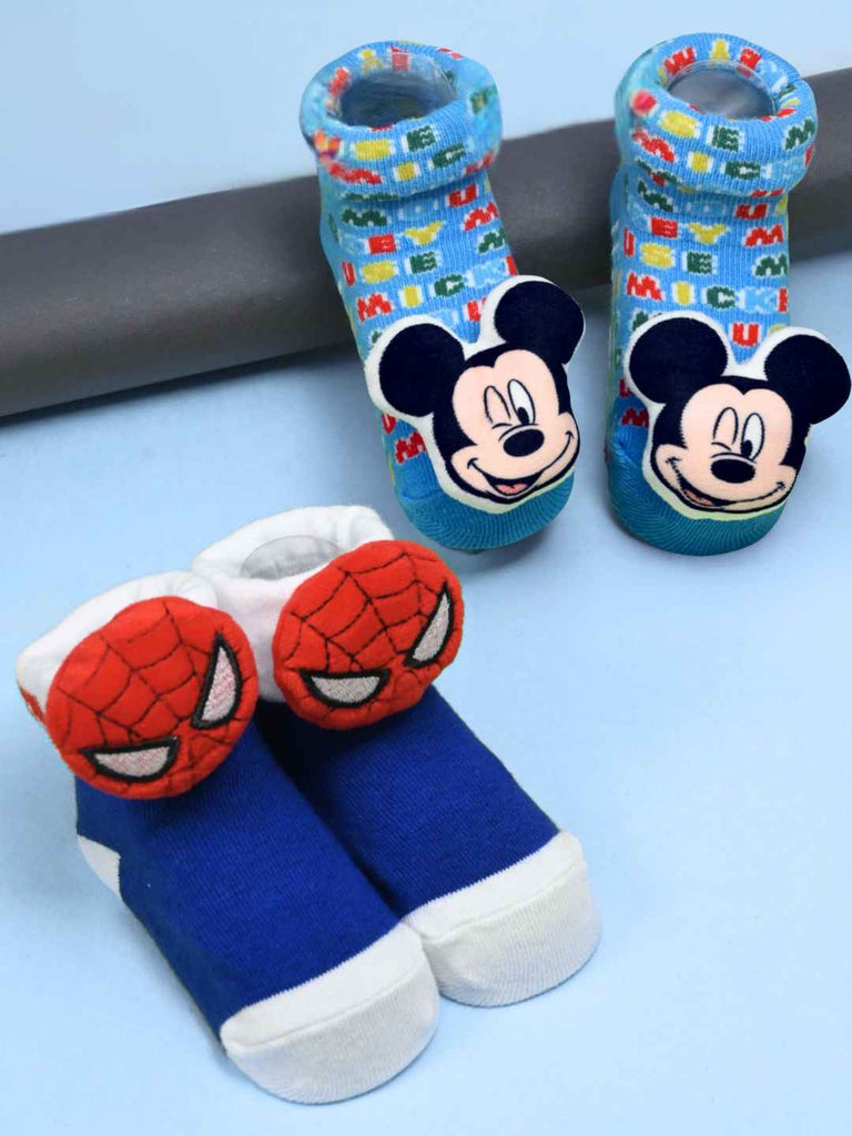 Yellow Bee Boys' Disney & Marvel Superhero Spider-Man and Mickey Mouse Combo Socks – Blue - Creative View