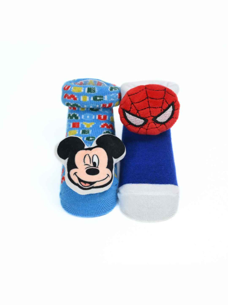 Yellow Bee Boys' Disney & Marvel Superhero Spider-Man and Mickey Mouse Combo Socks – Blue -  Front Zoom View