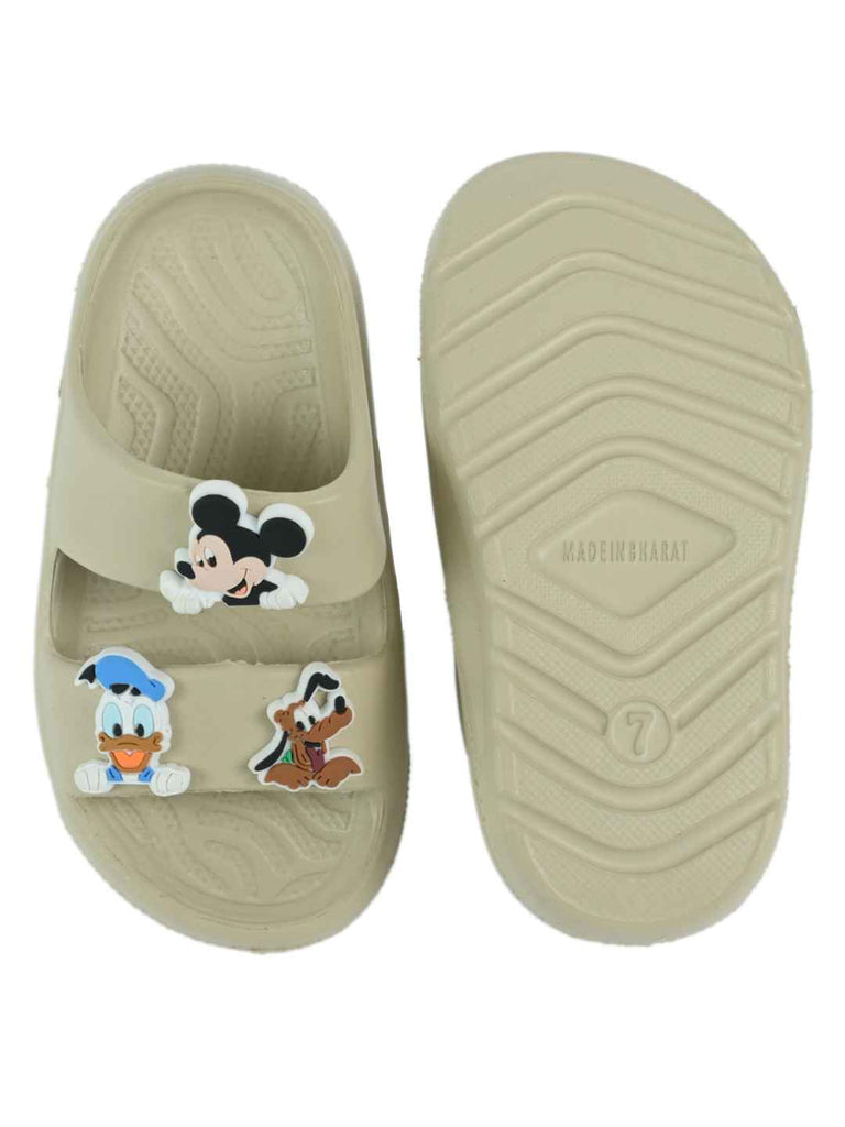 Yellow_Bee_Boys_Disney_Slides_with_Mickey_Donald_Pluto_Charms_Cream_-_Top_And_Bottom_View