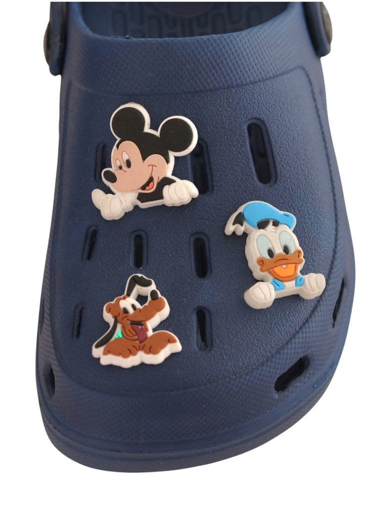 Yellow Bee Boys’ Disney Mickey, Donald & Pluto Clogs with Character Charms – Navy Blue - Front Zoom View