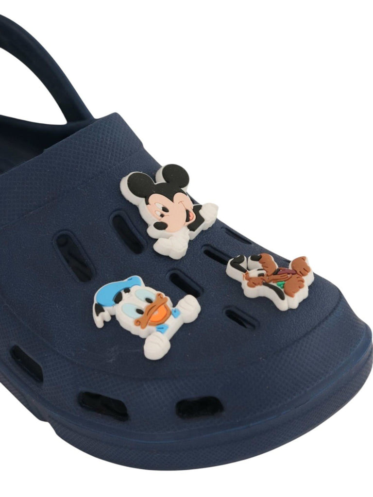 Yellow Bee Boys’ Disney Mickey, Donald & Pluto Clogs with Character Charms – Navy Blue - Close Up View