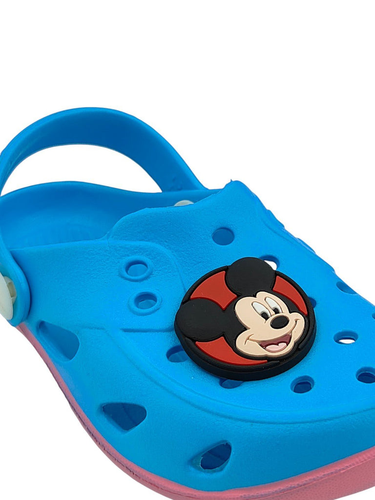 Yellow Bee Boy's Disney Mickey Mouse Charm Clogs– Blue-Close up view