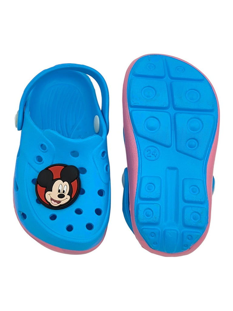 Yellow Bee Boy's Disney Mickey Mouse Charm Clogs– Blue-Front & Back View