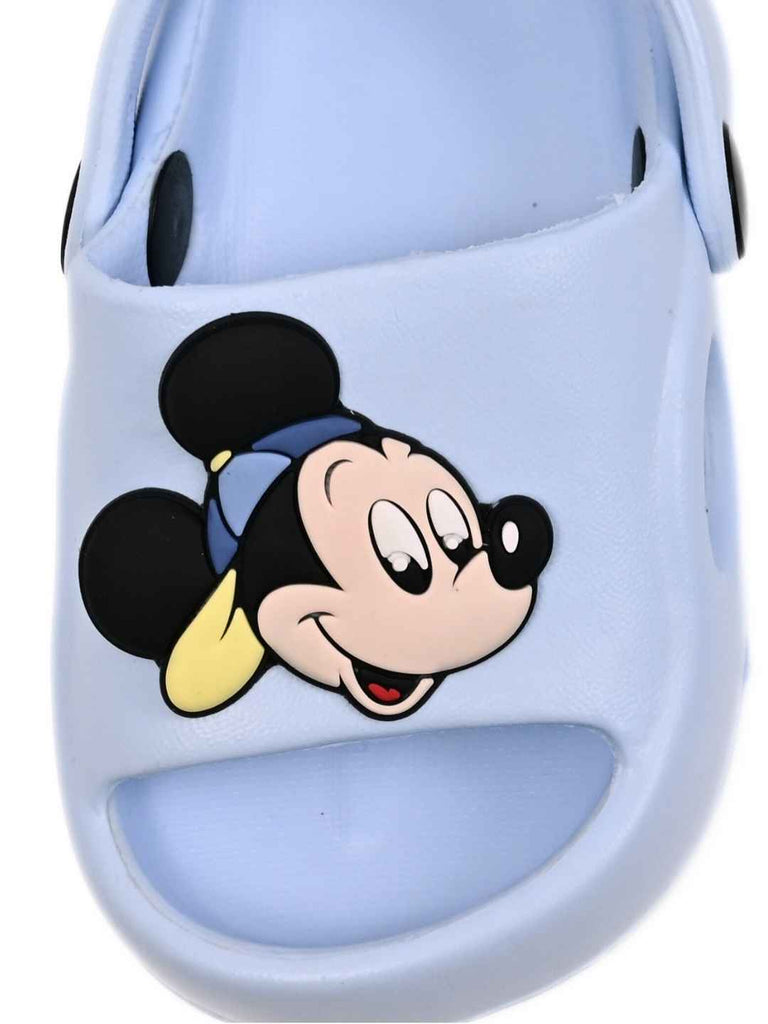 Yellow Bee Boy's Disney Mickey Mouse Cheerful Face Charms Sandals – Blue- Front View