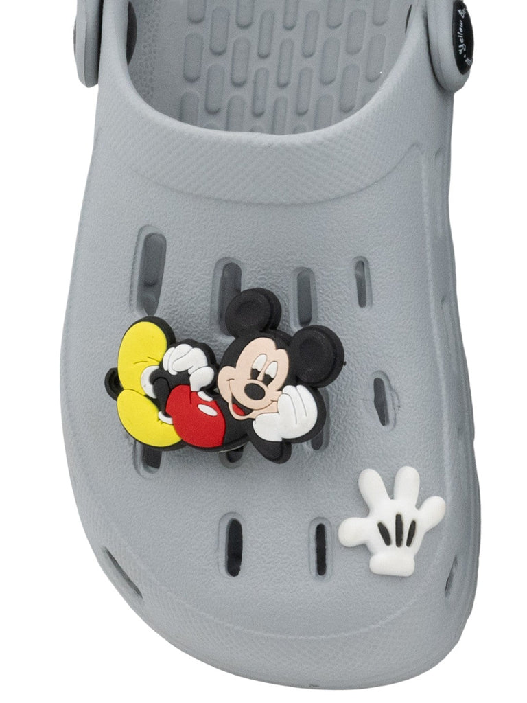 YellowBeeBoys_DisneyMickeyMouseClogswith3DCharacterCharm_Grey-FrontView