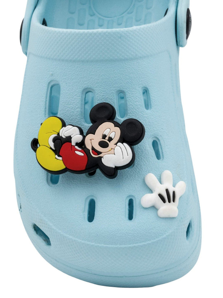 YellowBeeBoys_DisneyMickeyMouseClogswith3DCharacterCharm_LightBlue-FrontView