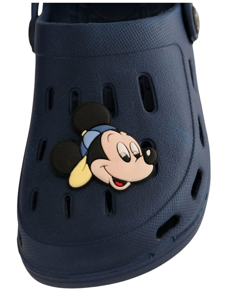 Yellow Bee Boys' Disney Mickey Mouse Clogs with Cap-Wearing Charm- Navy Blue - Front Zoom View