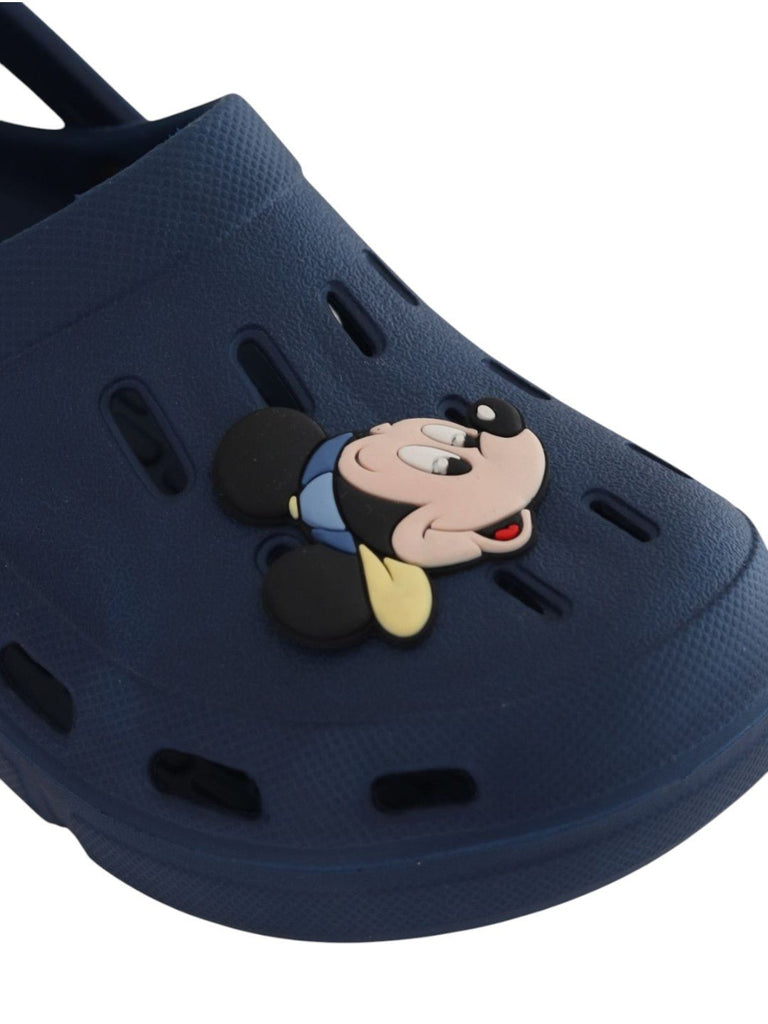 Yellow Bee Boys' Disney Mickey Mouse Clogs with Cap-Wearing Charm- Navy Blue - Close Up View