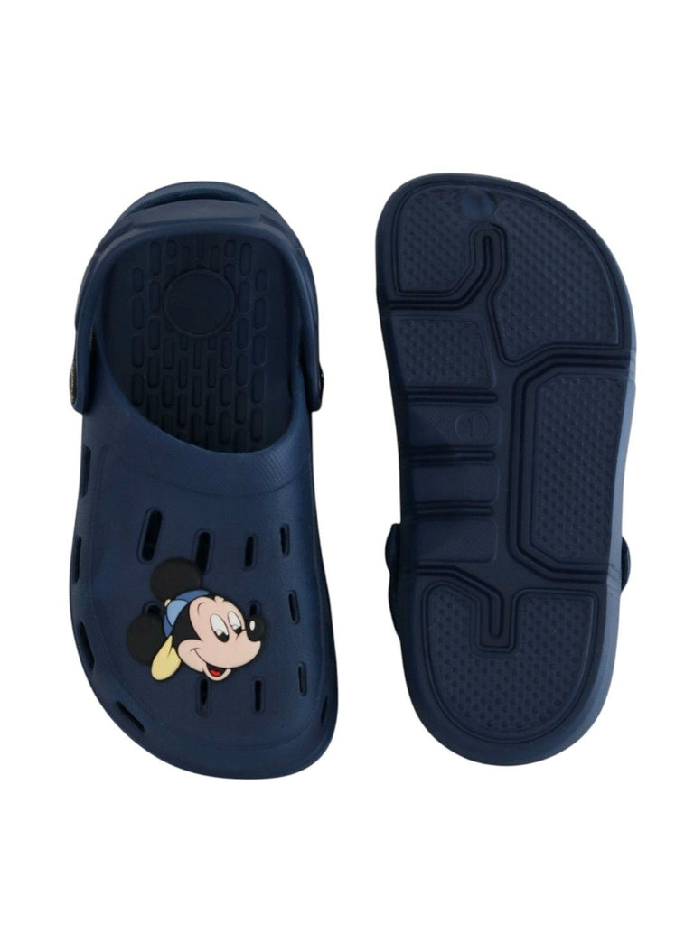 Yellow Bee Boys' Disney Mickey Mouse Clogs with Cap-Wearing Charm- Navy Blue - Front & Back View