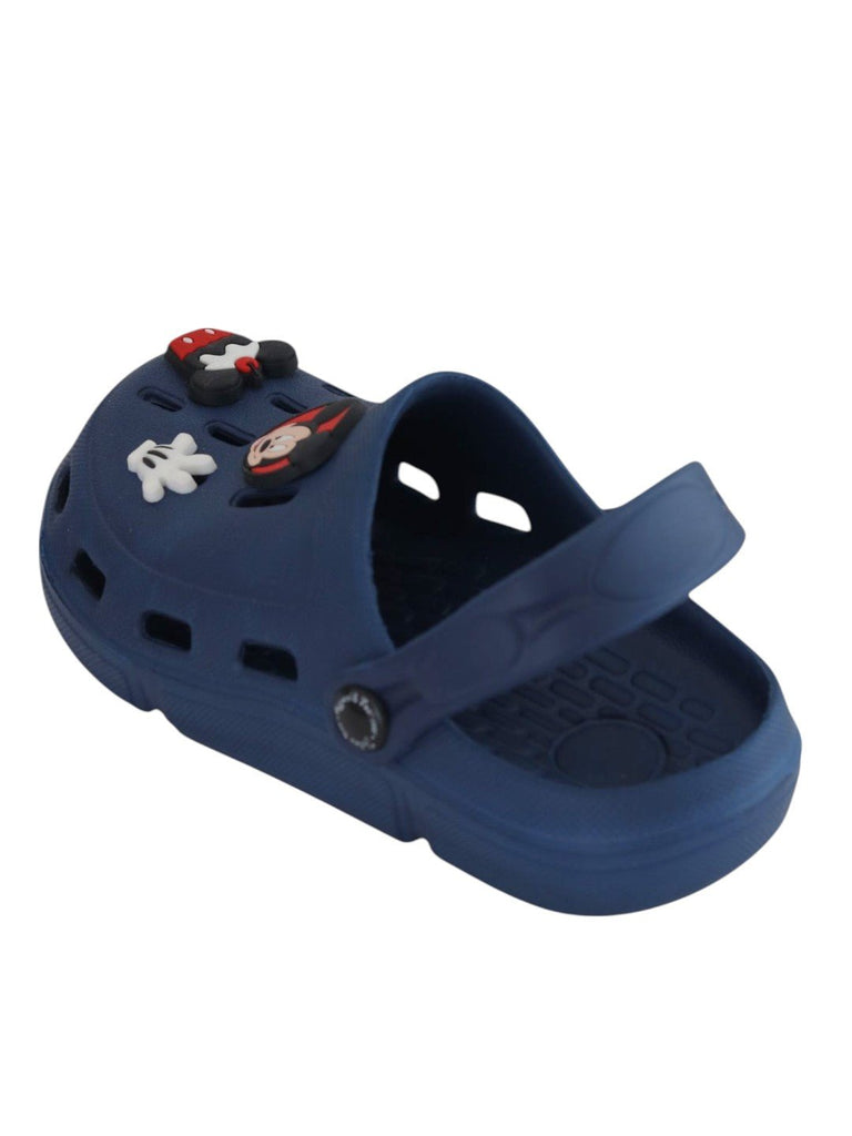Yellow Bee Boys’ Disney Mickey Mouse Clogs with Cupcake & Glove Charms – Navy Blue- Back View