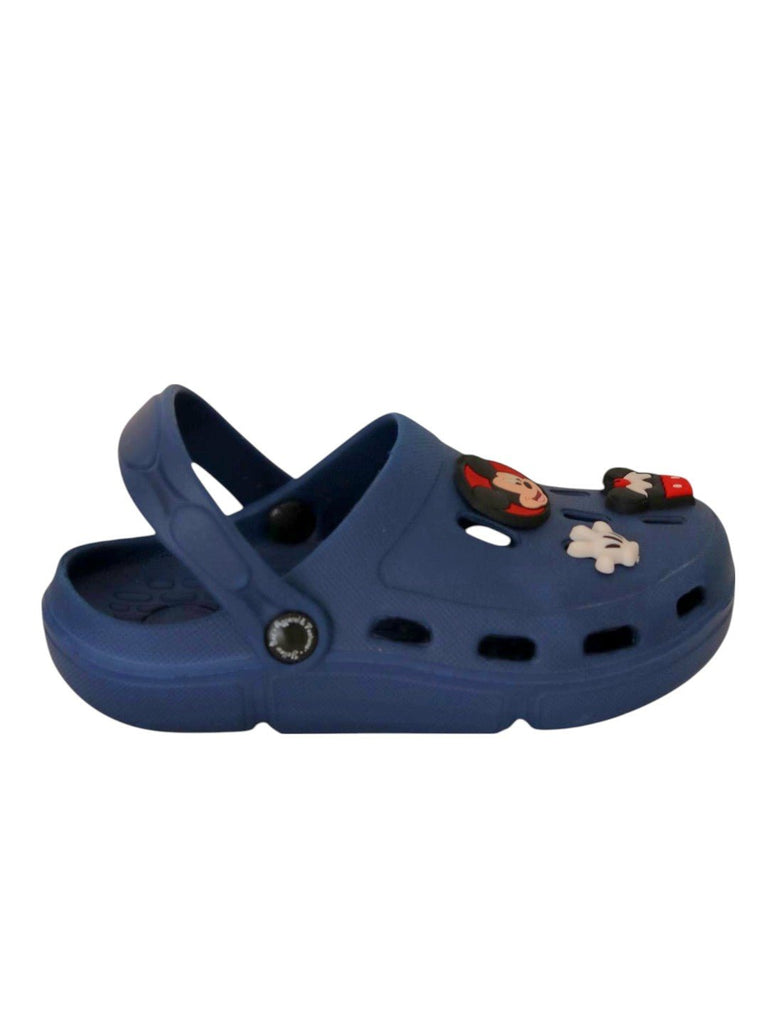 Yellow Bee Boys’ Disney Mickey Mouse Clogs with Cupcake & Glove Charms – Navy Blue- Side View