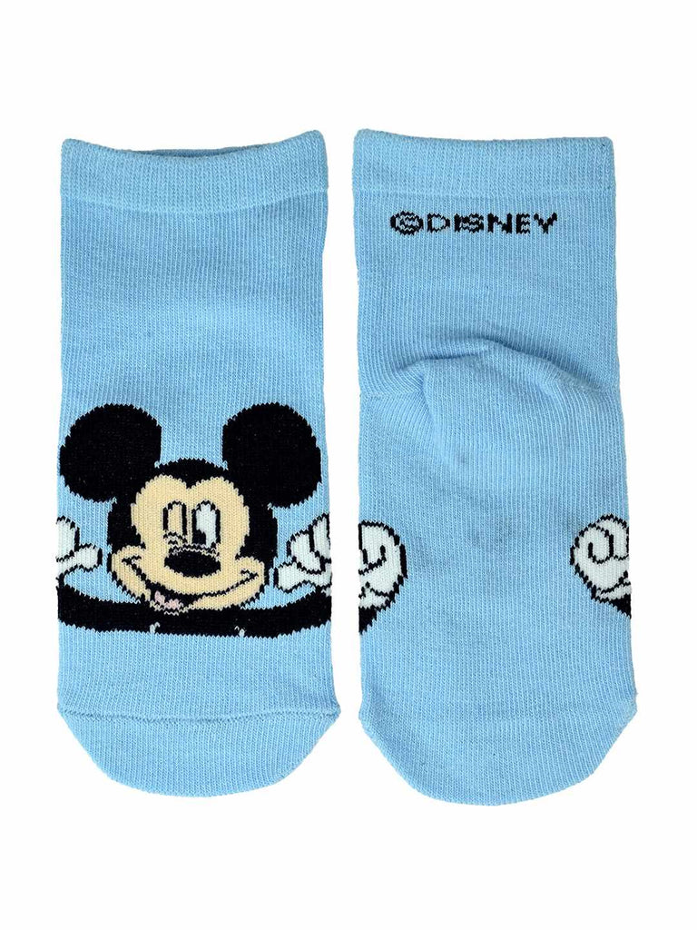 Yellow Bee Boy's  Disney Mickey Mouse Design Cotton Socks – Blue-Front & Back View-2
