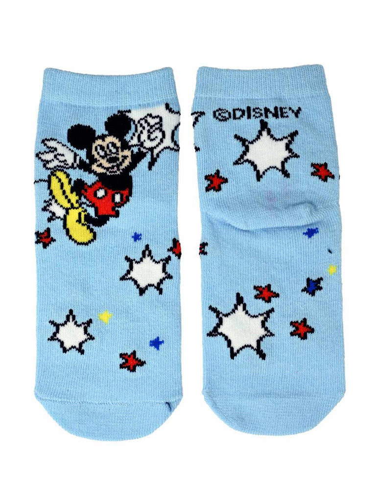 Yellow Bee Boy's  Disney Mickey Mouse Design Cotton Socks – Blue-Front & Back View