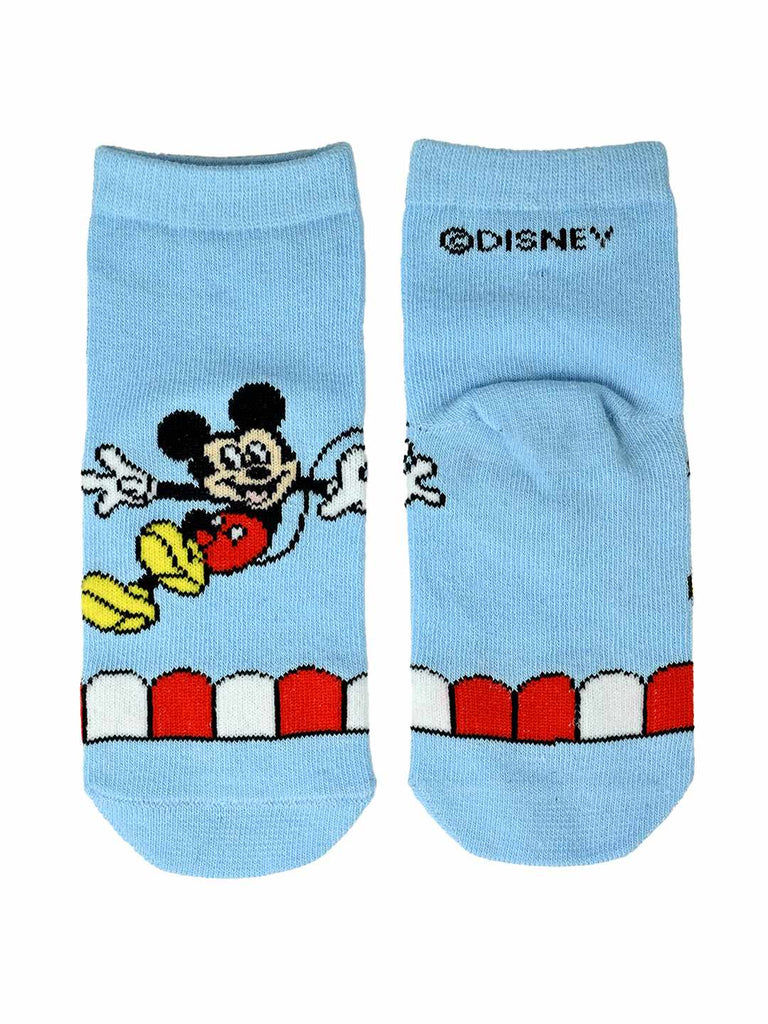Yellow Bee Boy's  Disney Mickey Mouse Design Cotton Socks – Blue-Front & Back View-1