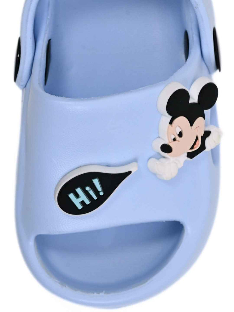Yellow Bee Boys’ Disney Mickey Mouse Sandals with “Hi!” Charms- Blue-Front View