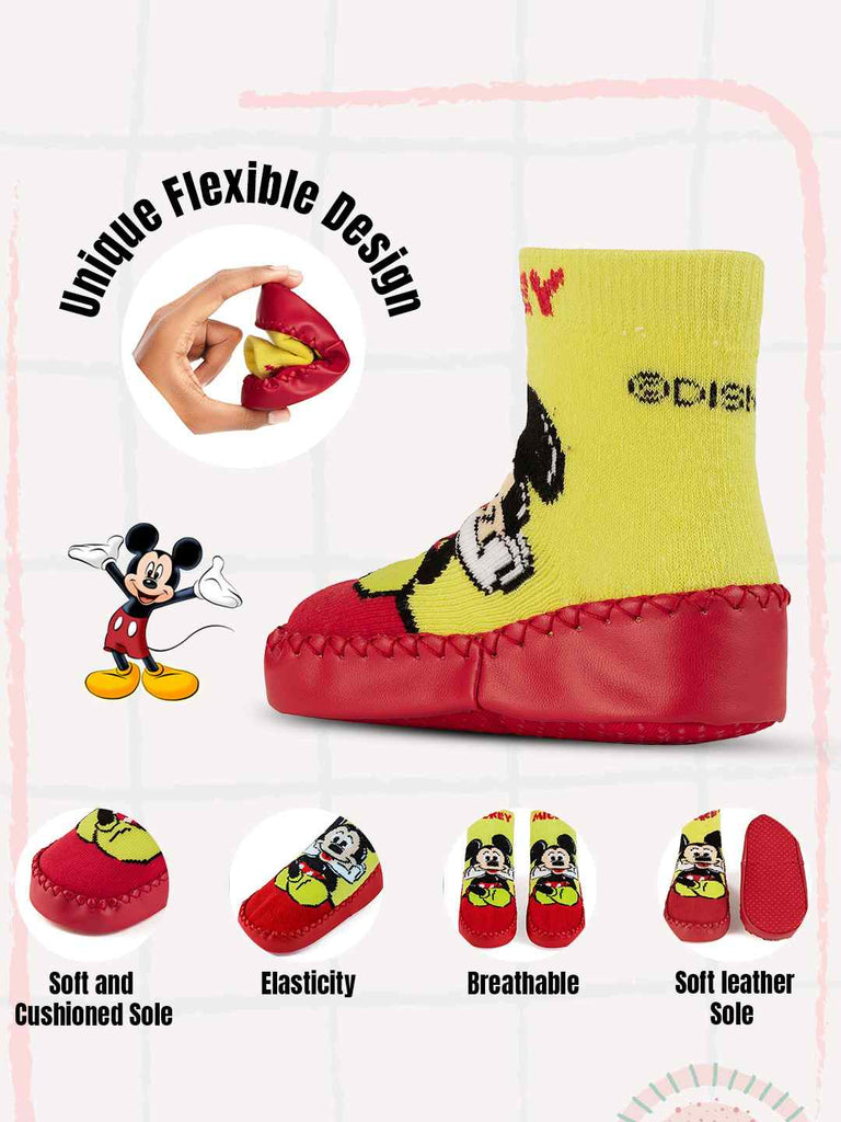 Yellow Bee Boys' Disney Mickey Mouse Soft Leather Socks - Red & Yellow-Infographic -3