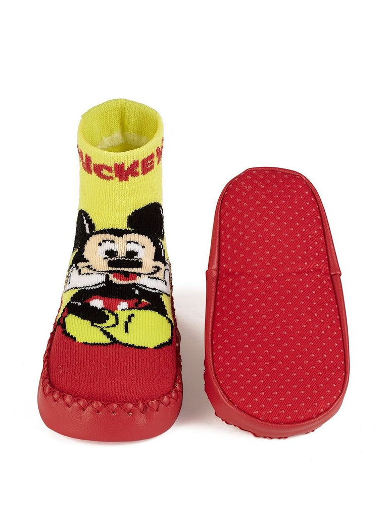 Yellow_Bee_Boys_Disney_Mickey_Mouse_Soft_Leather_Socks_-_Red_Yellow-Front_Back_View_1