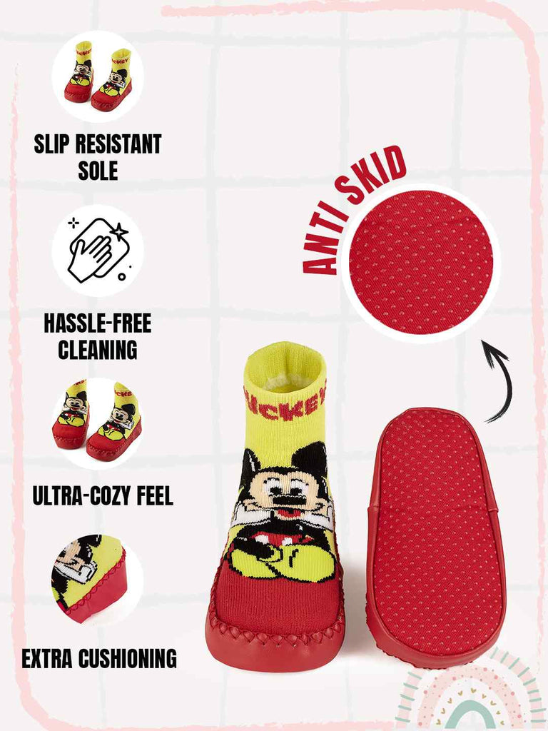 Yellow Bee Boys' Disney Mickey Mouse Soft Leather Socks - Red & Yellow-Infographic -2