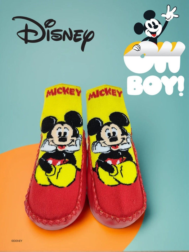 Yellow Bee Boys' Disney Mickey Mouse Soft Leather Socks - Red & Yellow