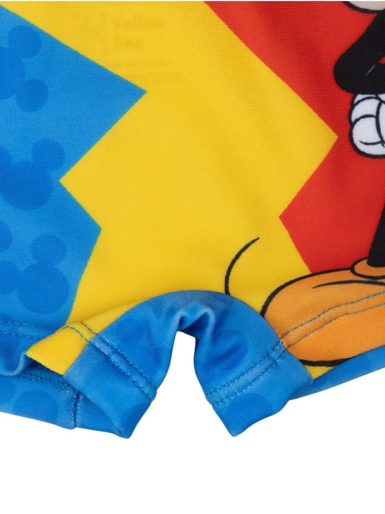 Yellow Bee Boys’ Disney Mickey Mouse Swim Shorts – Bold Red & Blue Design with Iconic Mickey Graphic-Bottom Close up view