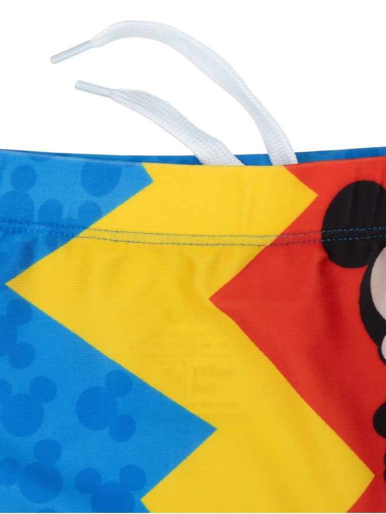 Yellow Bee Boys’ Disney Mickey Mouse Swim Shorts – Bold Red & Blue Design with Iconic Mickey Graphic-Close up View