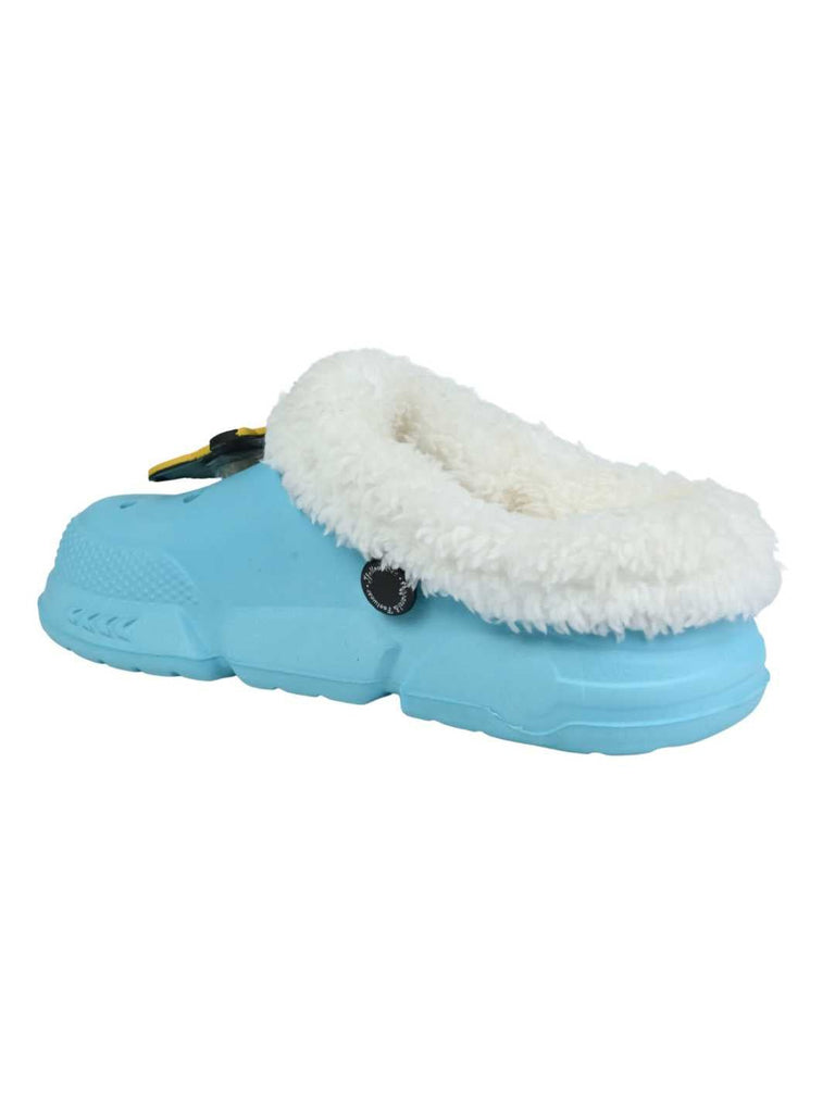 Yellow Bee Boys’ Disney Roaring Simba Fur Lined Design Winter Clogs - Blue-Back View