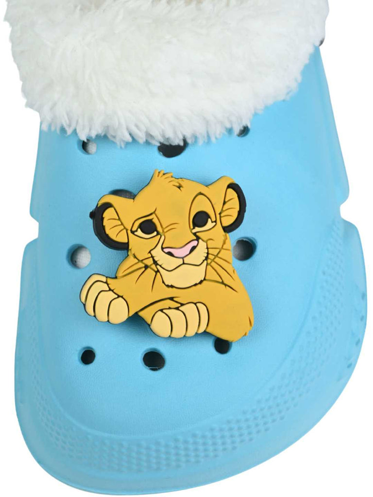 Yellow Bee Boys’ Disney Roaring Simba Fur Lined Design Winter Clogs - Blue-Front View