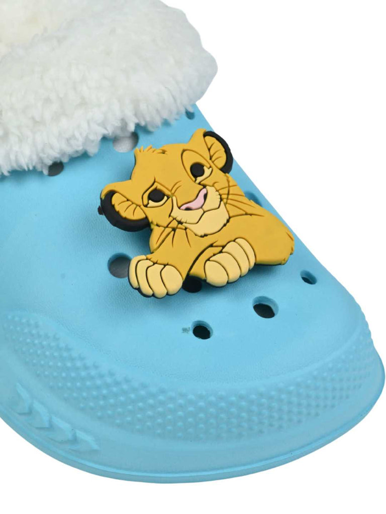 Yellow Bee Boys’ Disney Roaring Simba Fur Lined Design Winter Clogs - Blue-Close up view