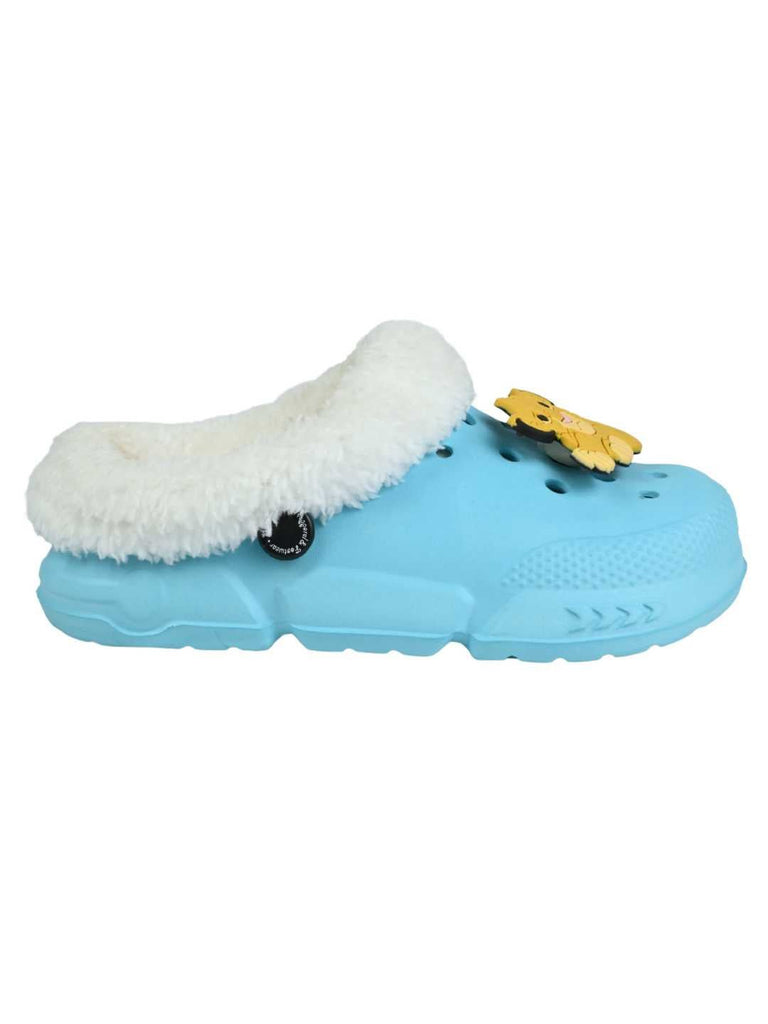 Yellow Bee Boys’ Disney Roaring Simba Fur Lined Design Winter Clogs - Blue-Side View
