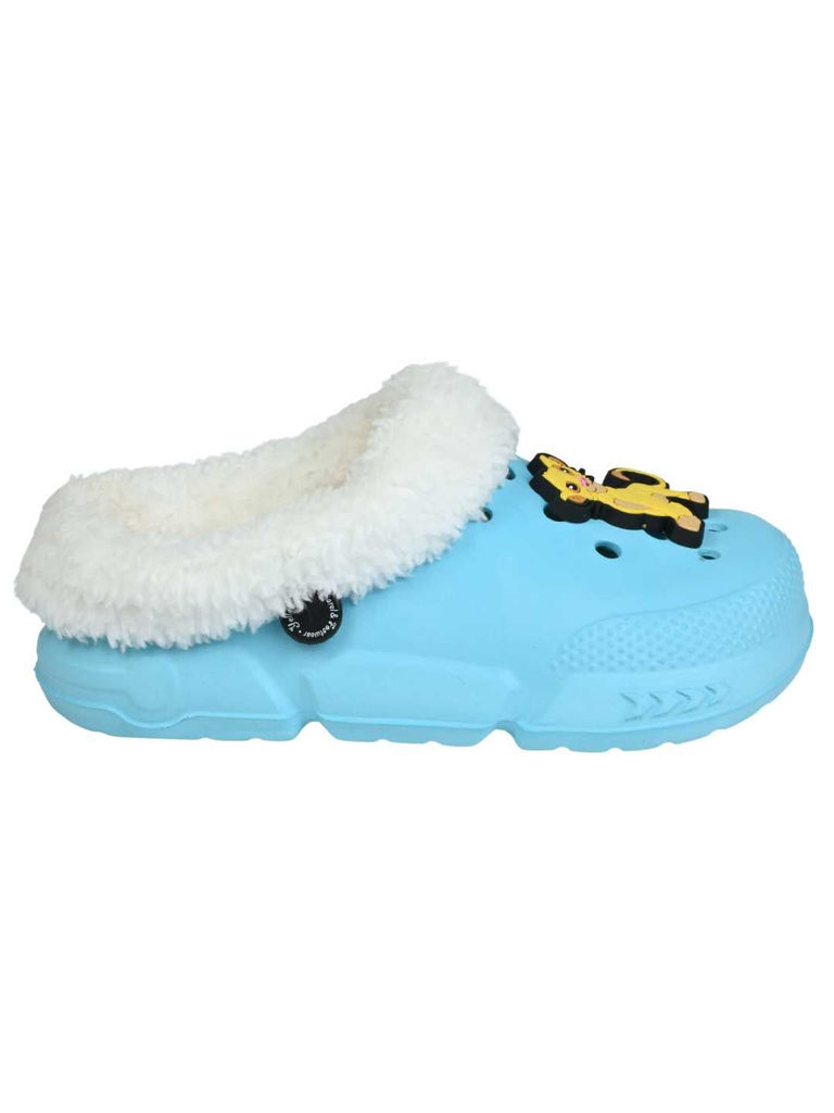 Yellow Bee Boys’ Disney The Lion King Simba Fur Lined Design Winter Clogs - Blue-Side View