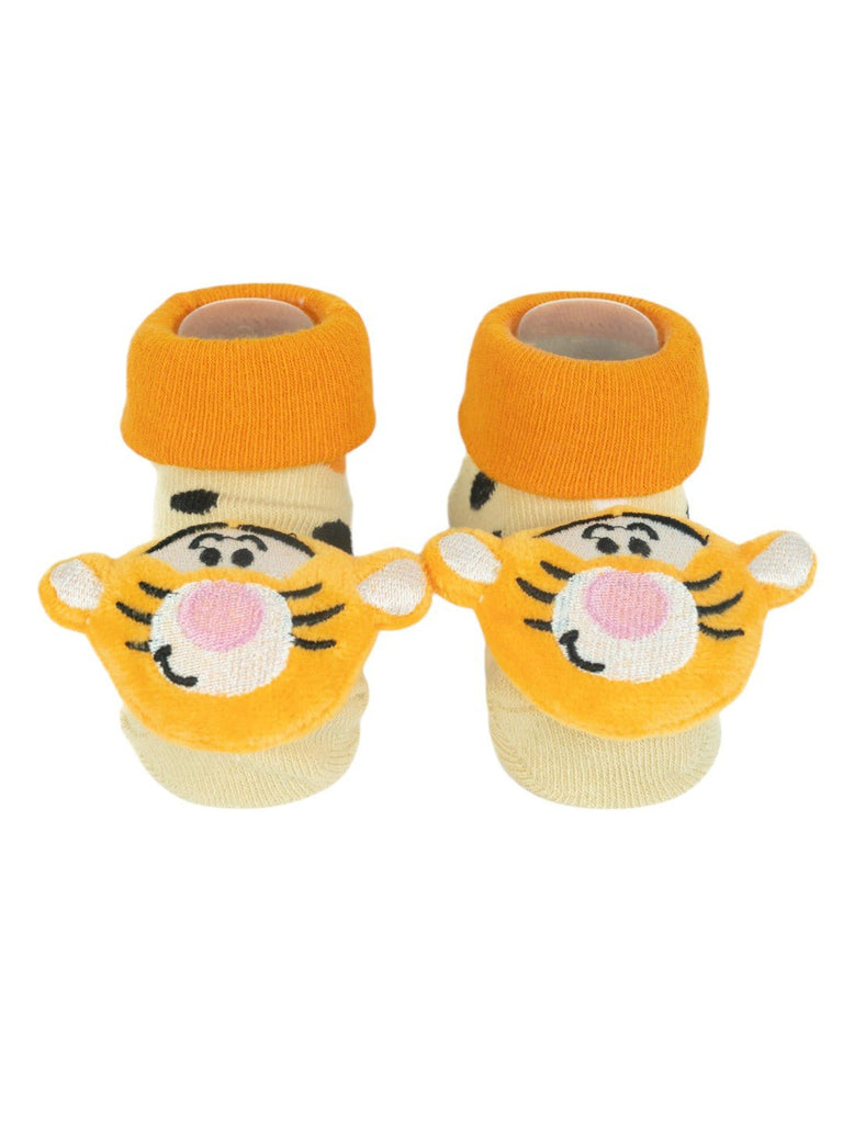 Yellow Bee Boy's Disney Tigger Face 3D Socks- Orange-Full Front View