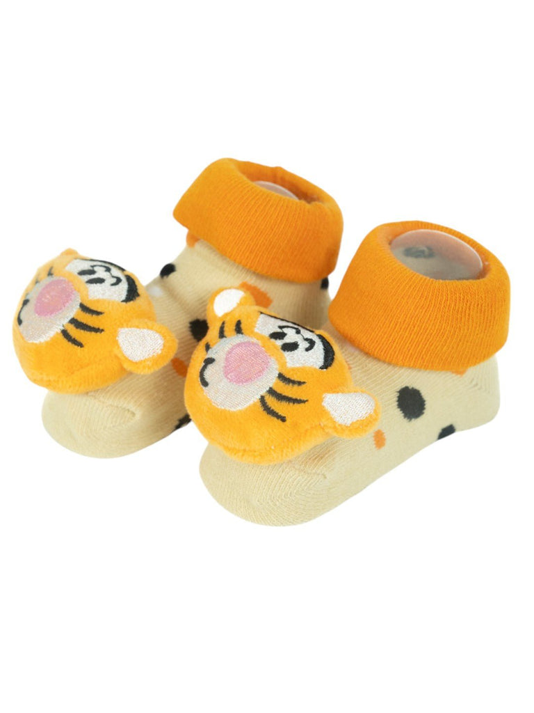 Yellow Bee Boy's Disney Tigger Face 3D Socks- Orange-Side View