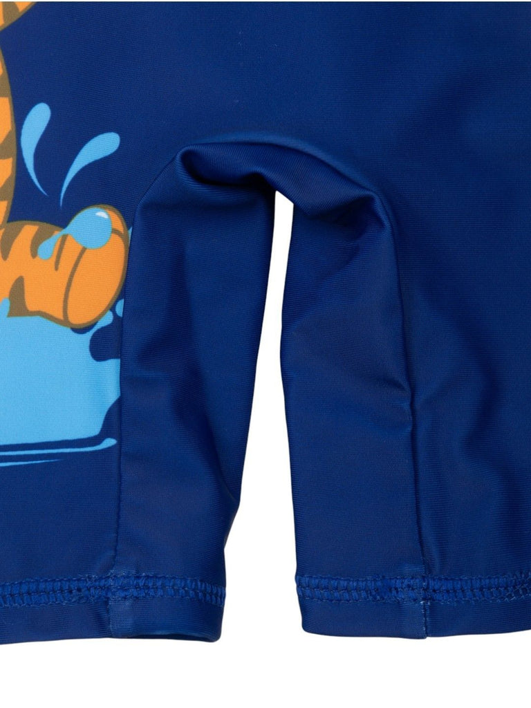 Yellow Bee Boys’ Disney Tigger One-Piece Swimsuit – Navy & Orange Splash Print with Playful Character Graphic-Bottom View