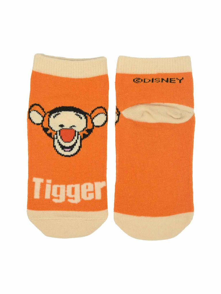 Yellow Bee Boy's Disney Winnie the  Tigger  Cartoon Design Socks– Pack of 3 - Front & Back View