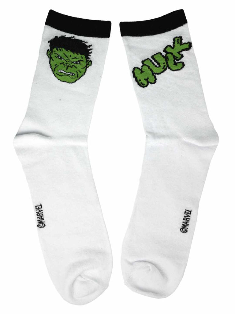Yellow Bee Boy's Marvel Avengers Hulk, Iron Man & Captain America Design Socks – Multi-Full View-White