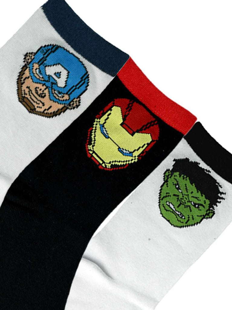 Yellow Bee Boy's Marvel Avengers Hulk, Iron Man & Captain America Design Socks – Multi-Close up view