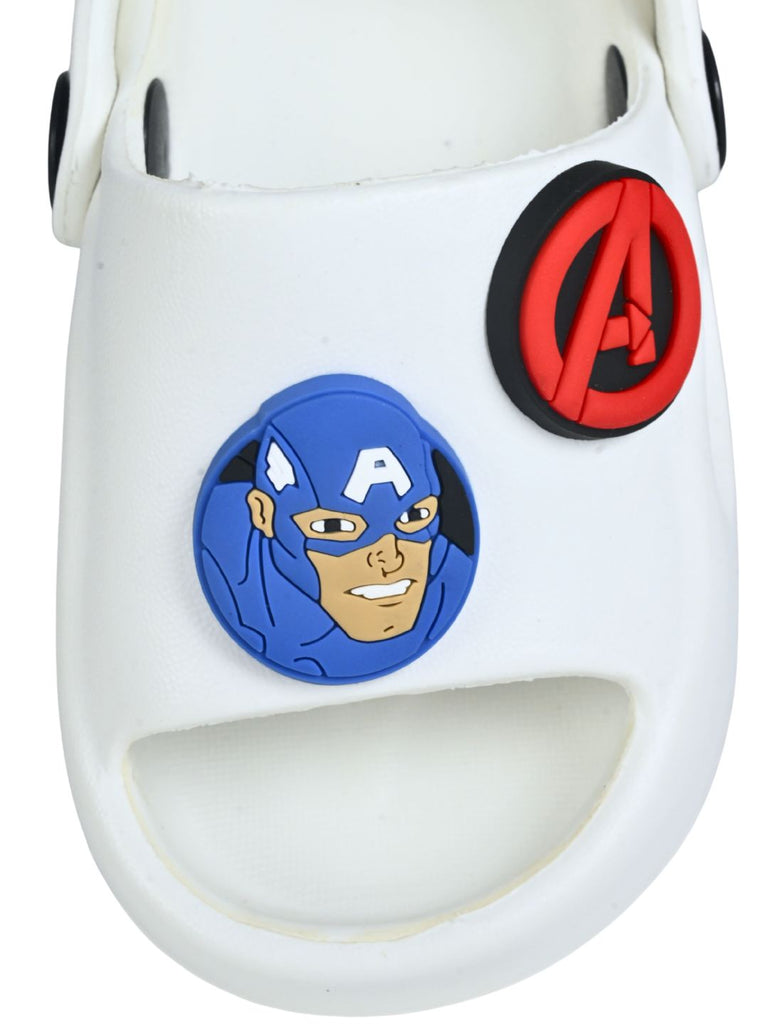 Yellow Bee Boys’ Marvel Avengers  Iron Man, Hulk & Captain America Charms Sandals- White Front view