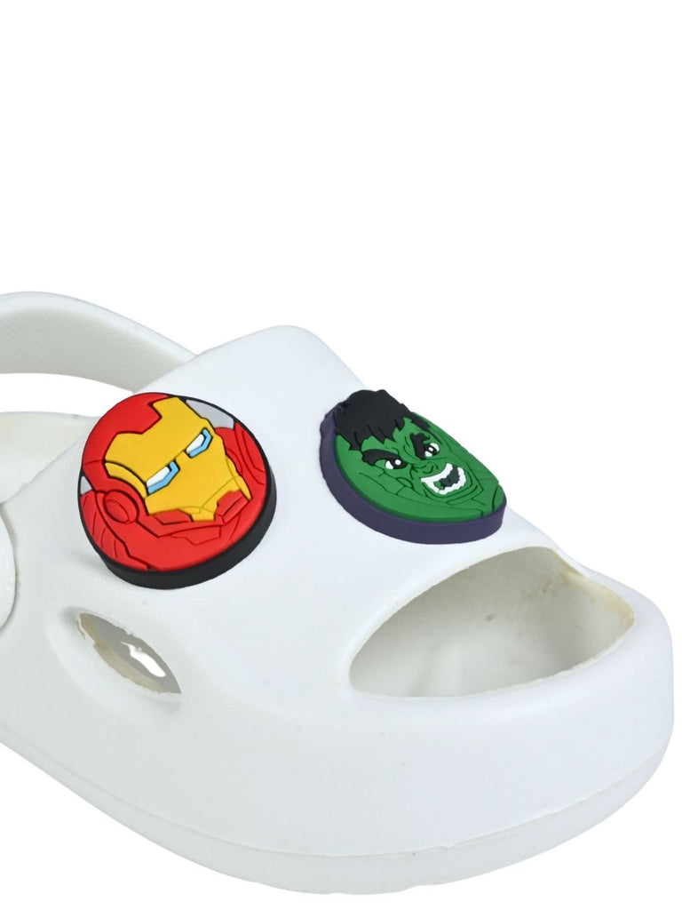 Yellow Bee Boys’ Marvel Avengers  Iron Man, Hulk & Captain America Charms Sandals- White  Close Up view