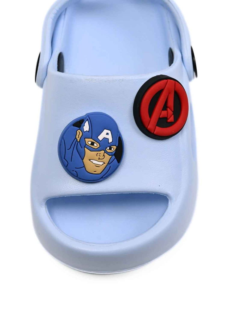 Yellow Bee Boys’ Marvel Avengers Sandals – Iron Man, Hulk & Captain America Charms, Blue- Front View