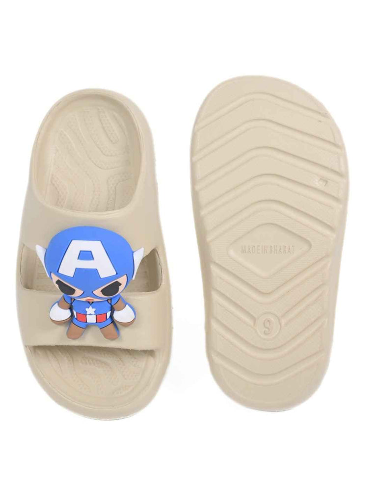 Yellow Bee Boy's Marvel Captain America Cartoon Fun & Stylish Slides - Beige-Front & Back View