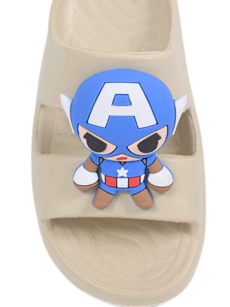 Yellow Bee Boy's Marvel Captain America Cartoon Fun & Stylish Slides - Beige-Front View