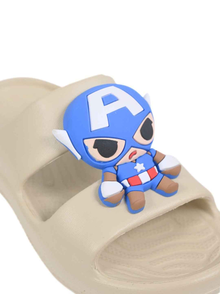 Yellow Bee Boy's Marvel Captain America Cartoon Fun & Stylish Slides - Beige-Close up view