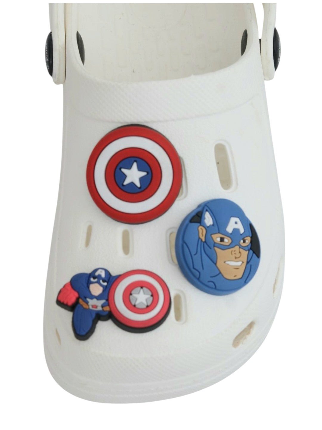Yellow Bee Boys’ Marvel Captain America Clogs with Shield Character Charms – White