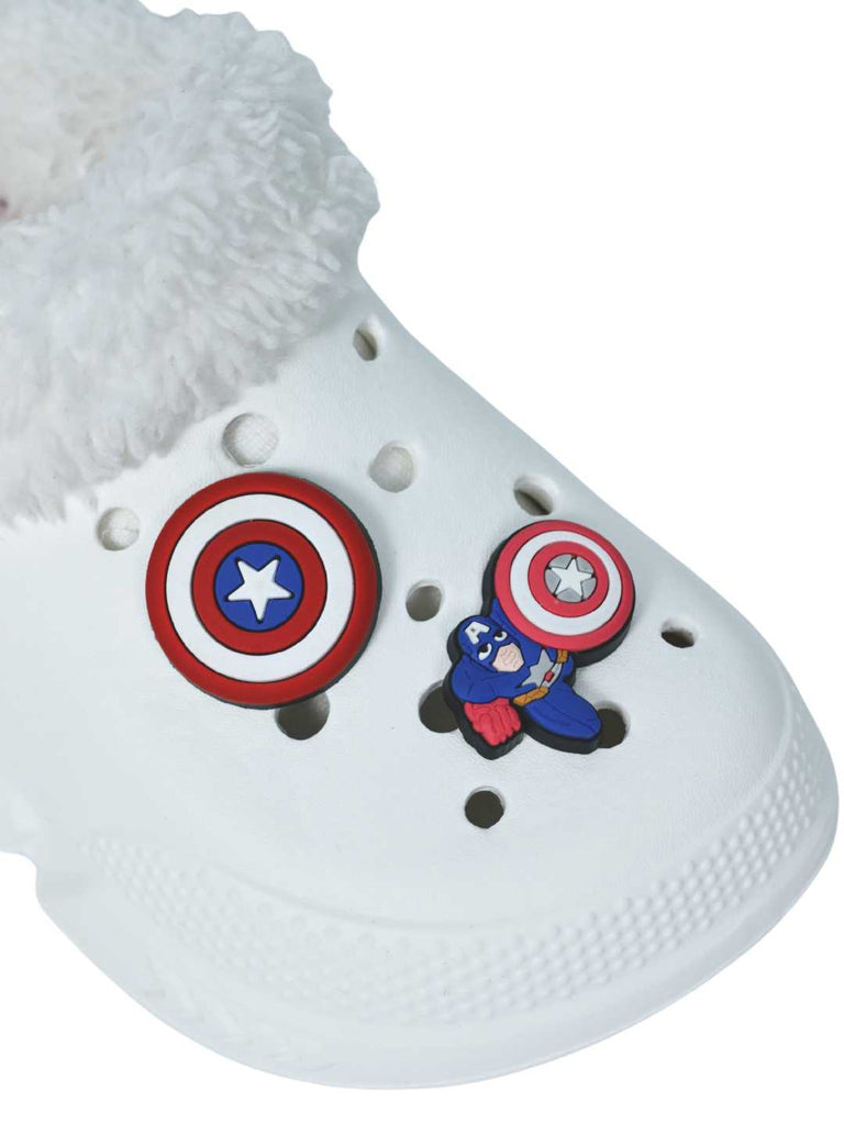 Yellow Bee Boys’ Marvel Captain America Fur Lined Design Winter Clogs - White-Close up view