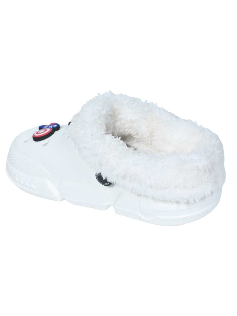 Yellow Bee Boys’ Marvel Captain America Fur Lined Design Winter Clogs - White-Back View