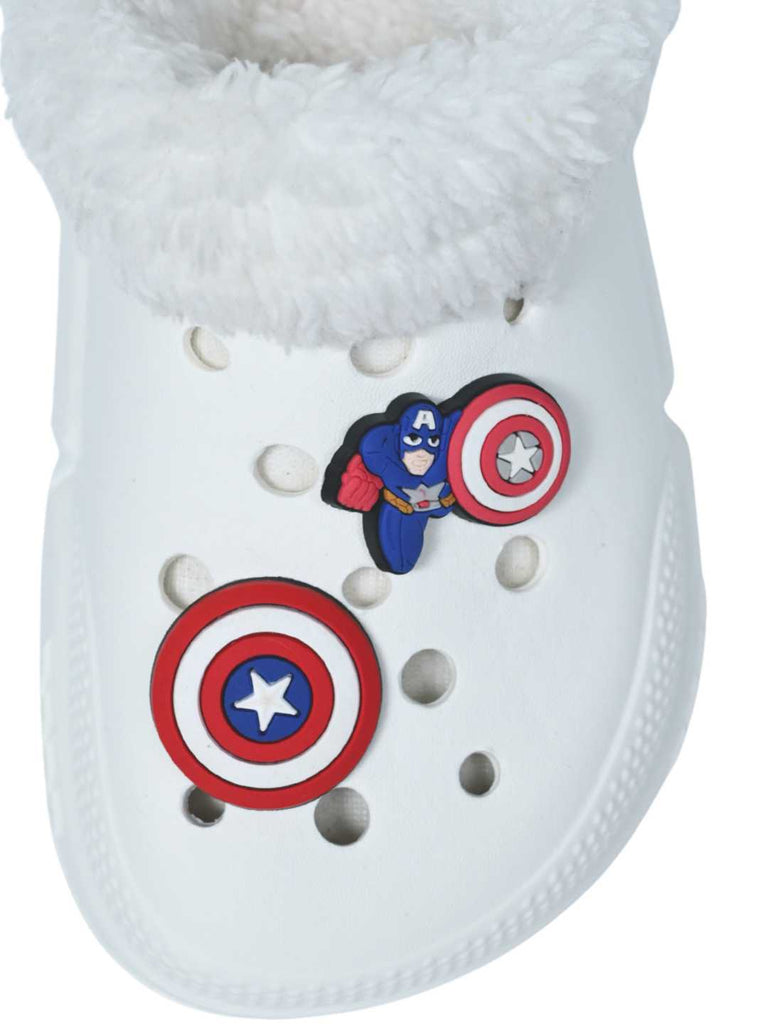 Yellow Bee Boys’ Marvel Captain America Fur Lined Design Winter Clogs - White-Front  View