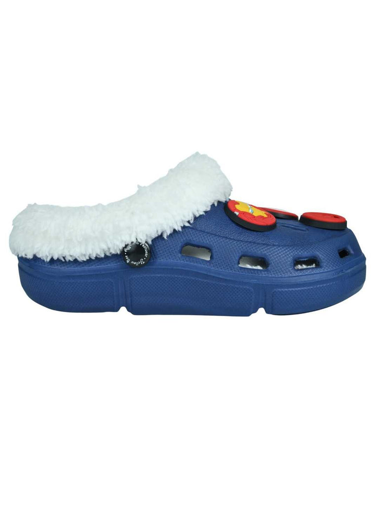 Yellow Bee Boys’ Marvel Avengers Captain America, Iron Man & Hulk Fur Lined Winter Clogs - Navy Blue-Side View